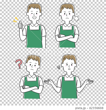 いろんな表情のエプロンを着た店員のセット 82356608