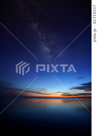 The twilight sky with star at the lake. The twilight sky with star at the lake. 82358337