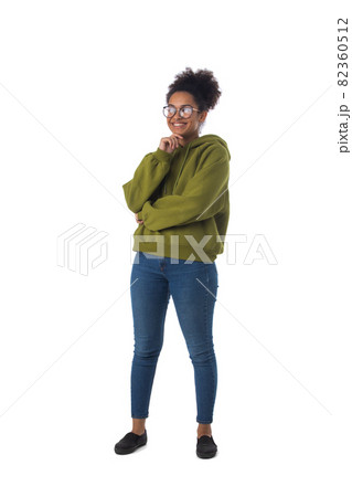 Thoughtful black woman in casual clothes 82360512