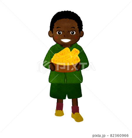 感謝祭　トウモロコシを運ぶアフリカンアメリカンの男の子 82360966