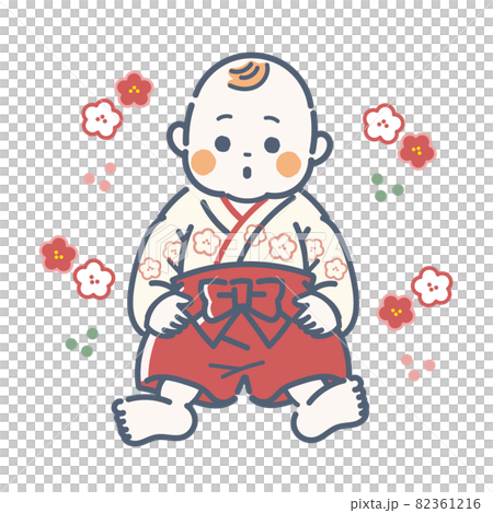 100日祝いでベビー袴姿の赤ちゃん 82361216