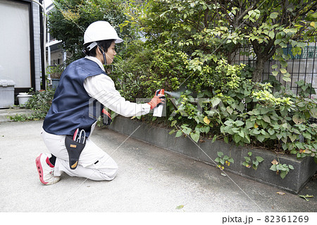 殺虫剤を散布する造園業の男性作業員 82361269