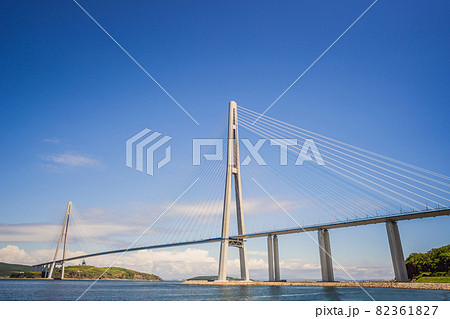 Cable-stayed bridge to Russian Island. Vladivostok. Russia. Vladivostok is the largest port on Russia's Pacific coast and the center of APEC Forum 82361827