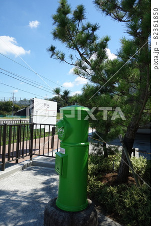 静岡　大井川鉄道　門出駅と緑のポスト 82361850