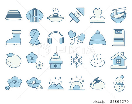 日本の冬のアイテムのアイコンセット 82362270