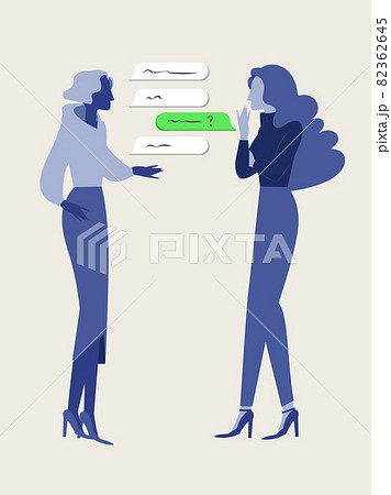 ブルー基調_立って会話する女性二人のイラスト ブルー基調_立って会話する女性二人のイラスト 82362645