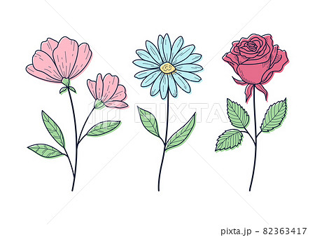 花の装飾用のイラスト デザインやグラフィック用の素材 ベクターイラストのセット 淡い色の花のイラスト素材