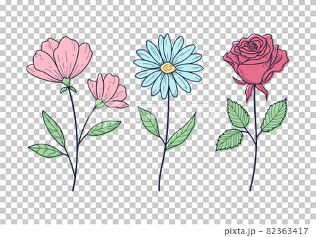 花の装飾用のイラスト デザインやグラフィック用の素材 ベクターイラストのセット 淡い色の花のイラスト素材