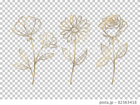 花卉裝飾設計和圖形材料的插圖 矢量插圖集 金線畫 花卉裝飾設計和圖形材料的插圖 矢量插圖集 金線畫 82363418