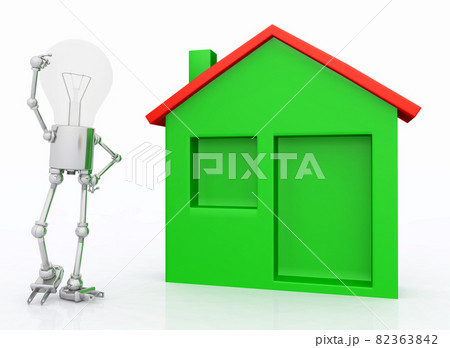Light bulb figure with green family house 82363842