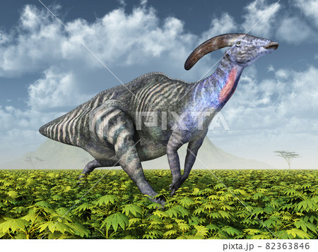Dinosaur Parasaurolophus in a landscape 82363846