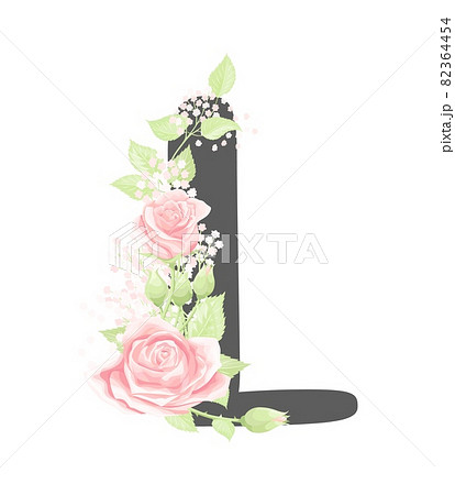 Vector floral alphabet letter L with pink cream rose flowers and green leaves Vector floral alphabet letter L with pink cream rose flowers and green leaves 82364454