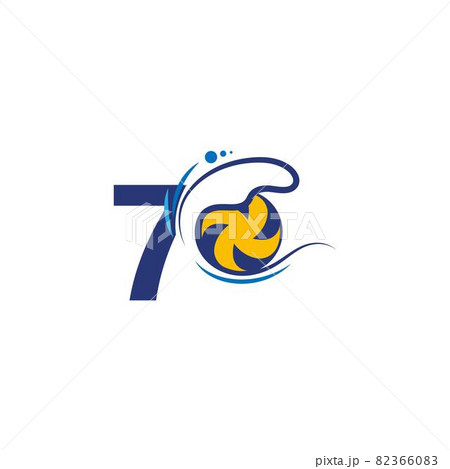 Number 7 logo and volleyball hit into the water waves vector 82366083
