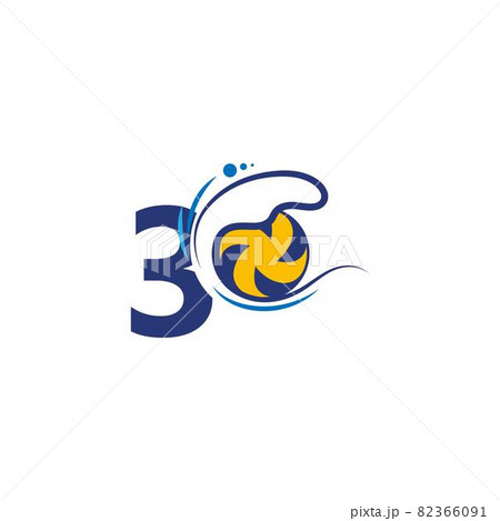 Number 3 logo and volleyball hit into the water waves vector 82366091