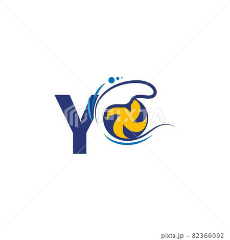Letter Y logo and volleyball hit into the water waves Letter Y logo and volleyball hit into the water waves 82366092