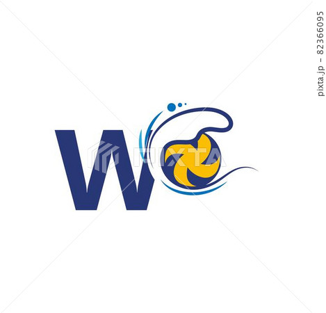Letter W logo and volleyball hit into the water waves 82366095