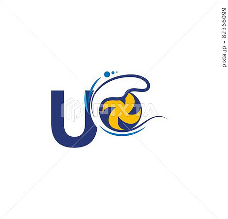 Letter U logo and volleyball hit into the water waves Letter U logo and volleyball hit into the water waves 82366099