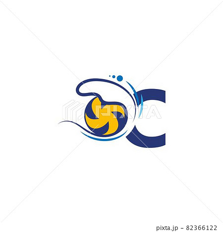 Letter C logo and volleyball hit into the water waves Letter C logo and volleyball hit into the water waves 82366122