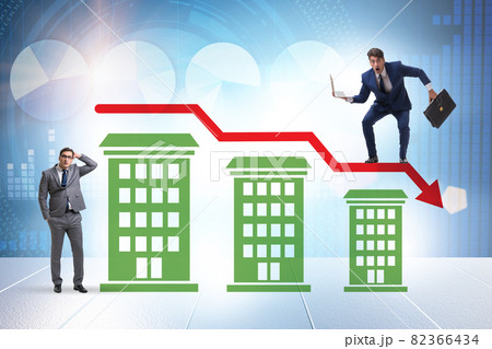 Property market bubble illustration with houses and chart 82366434