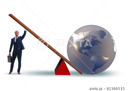Businessman lifting the earth in challenge concept Businessman lifting the earth in challenge concept 82366535