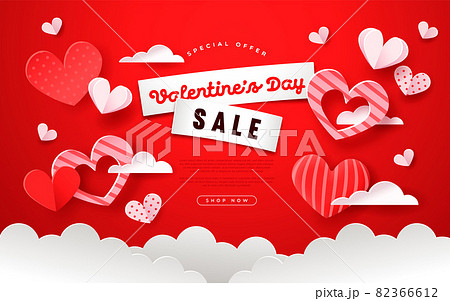 Valentine's Day red paper cut heart sale template Valentine's Day red paper cut heart sale template 82366612