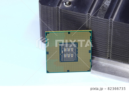 Close up Hight performance CPU with Aluminum and copper heat pipe heatsink isolated on white background. 82366735