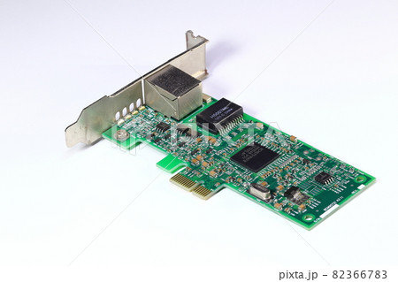 Single ethernet port on high performance ethernet gigabit controller card low profile isolate on white background 82366783