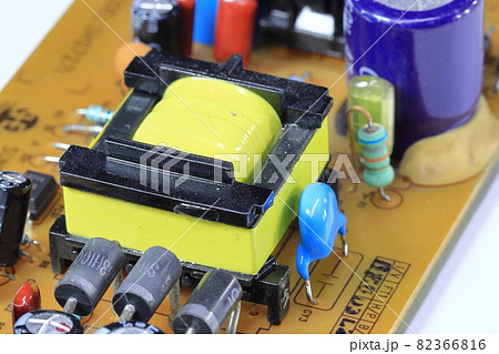 Analog  circuit board system. Repairing, Maintenance technology equipment concept, printed circuit board with electronic components, Electronic circuit board close up with shallow focus. 82366816