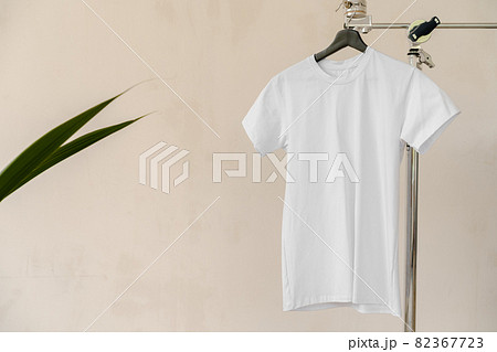 Plain white cotton t-shirt on hanger for your design 82367723