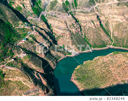 Sulak Canyon in spring. The river at the bottom of the gorge. 82368246