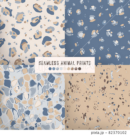Seamless animal pattern. Cheetah leather repeats in blue and beige colors. Graphic collection of animal textures. 82370102