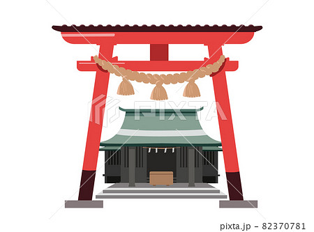 鳥居の奥の神社のイラスト素材