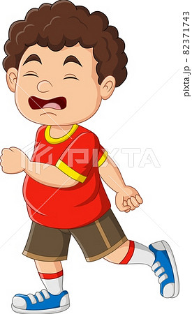 Cartoon funny overweight boy running 82371743