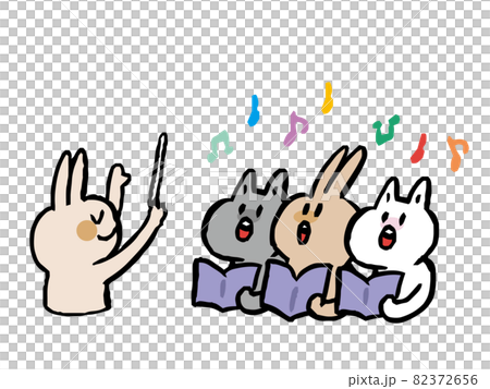 Illustration of chorusing rabbit, cat and conductor Illustration of chorusing rabbit, cat and conductor 82372656