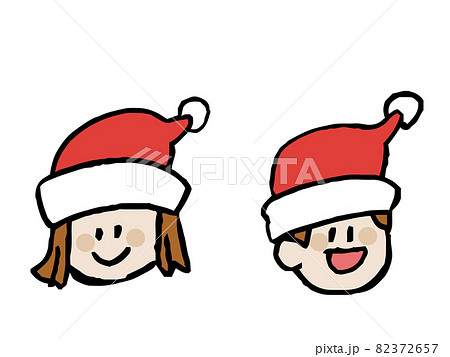 サンタクロースの帽子を被った男の子と女の子のイラストのイラスト素材