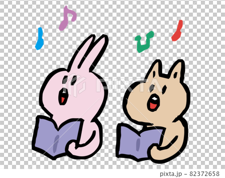 合唱するウサギとネコのイラスト 82372658