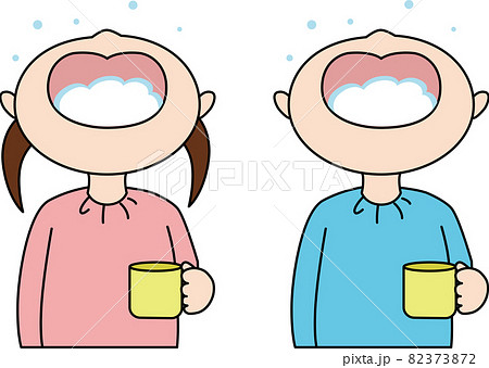 うがいをする女の子と男の子のイラストのイラスト素材