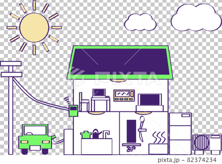 Image of an energy-managed house with solar panels 82374234