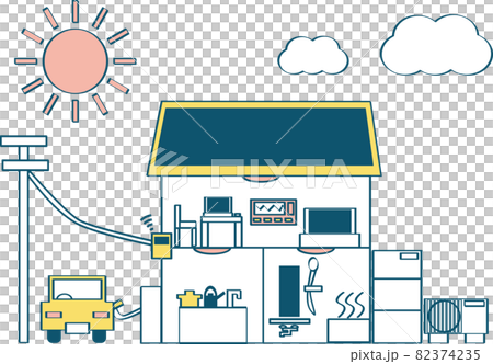 Image of an energy-managed house with solar panels 82374235