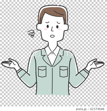 お手上げポーズの工務店の社員 82374686
