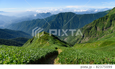 谷川連峰の山並みと中ゴー尾根 82375099