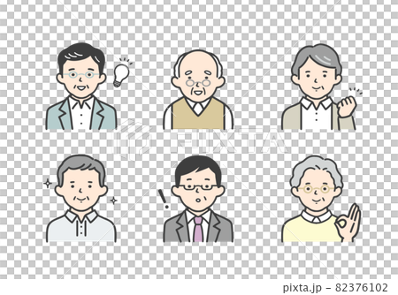 Illustration material set of senior men with happy expressions 82376102