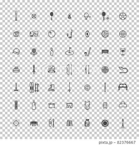 Line drawing icon set of sports equipment Line drawing icon set of sports equipment 82376667