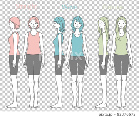 骨格診断　線画イラスト　3タイプ　正面と横向き 82376672