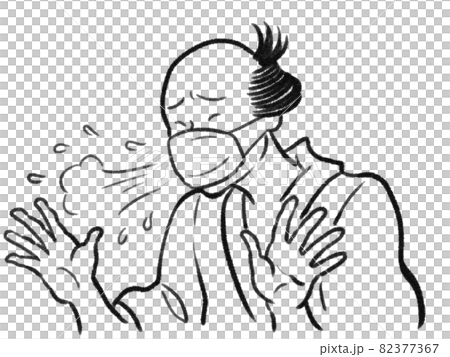 日本画タッチのマスクをしてくしゃみをする人物イラスト 日本画タッチのマスクをしてくしゃみをする人物イラスト 82377367