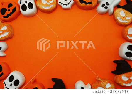 Halloween Concept with pumpkin decorate on space copy orange background 82377513