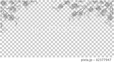 金木犀の線画フレーム①(黒,横,上部) 82377947