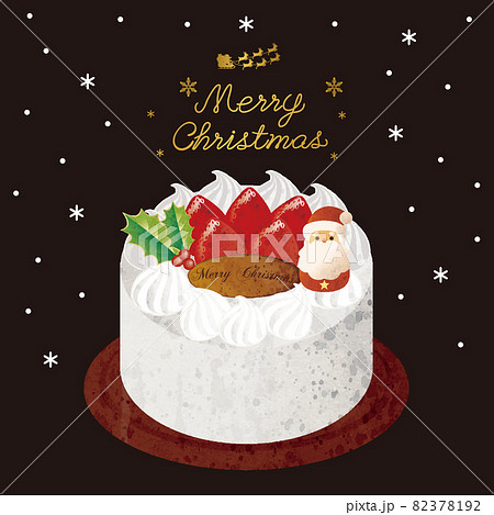クリスマスケーキ　クリスマス　サンタクロース　水彩　背景　フレーム　コピースペース　イラスト　黒 82378192