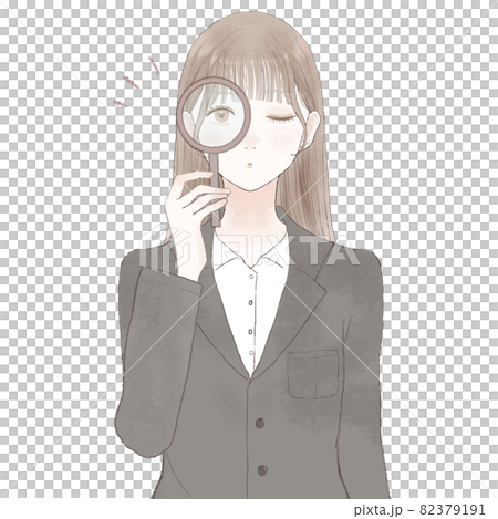 一個穿西裝的女人用放大鏡檢查 82379191