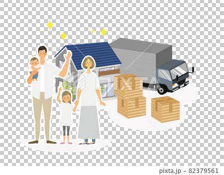 マイホームへ引越しをする家族のベクターイラスト 82379561